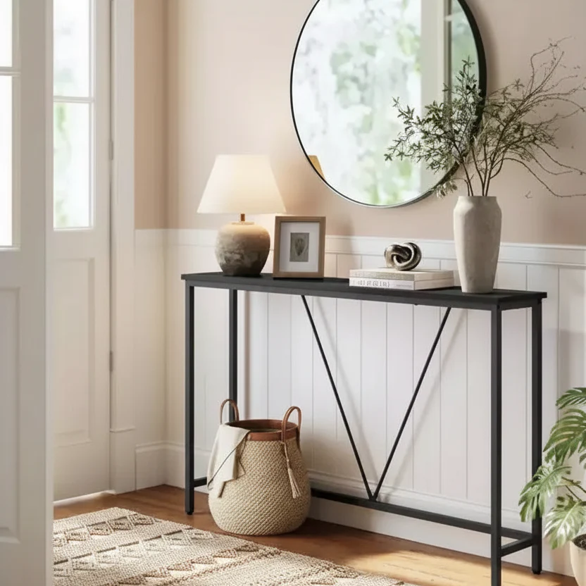 47-Inch Narrow Console Table with Steel Frame