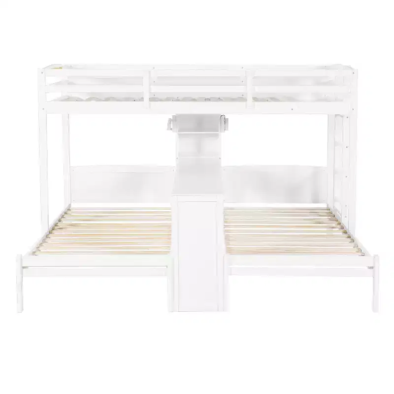 Luxystar Twin over Twin and Twin Bunk Bed with Built-in Desk, Bookcase and Lights