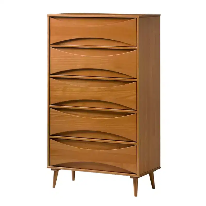 Walker Edison Mid Century Modern Contoured 5 Drawer Chest of Drawers