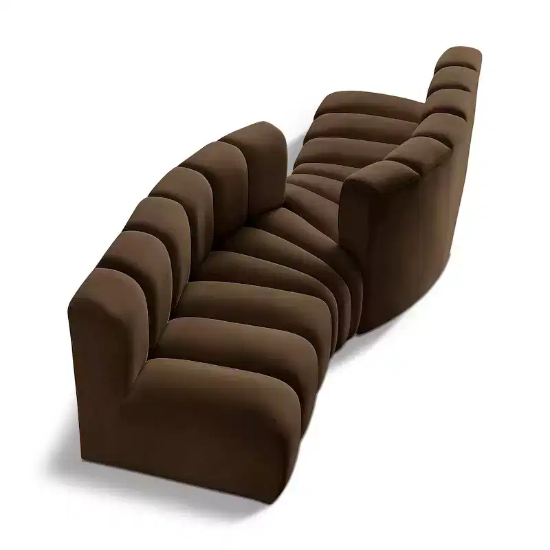 Arc Velvet Modular Sofa – Brown, Deep Channel Tufting, Curved Design