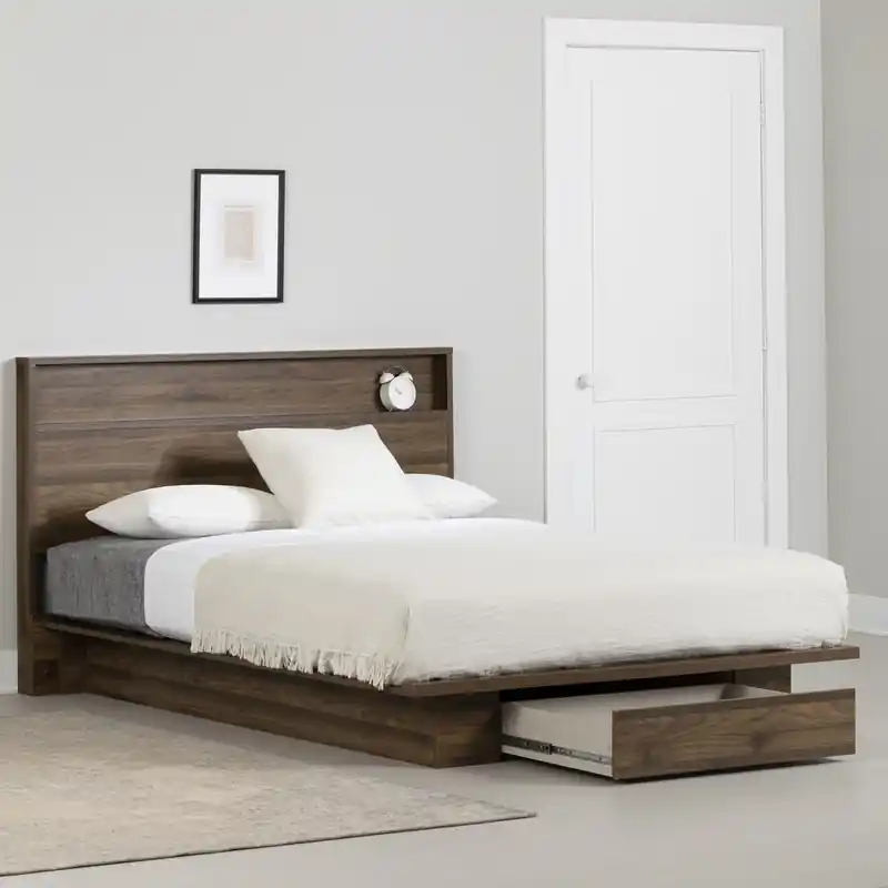 Musano Platform Bed And Headboard Set Natural Walnut - Queen Bed