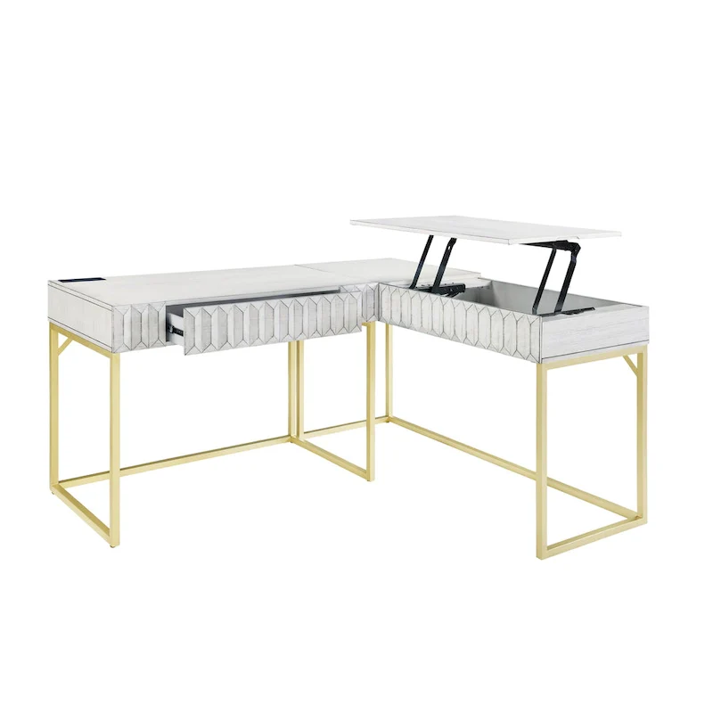 Bird Glam Metal Lift-top L-Shaped Computer Desk with USBs
