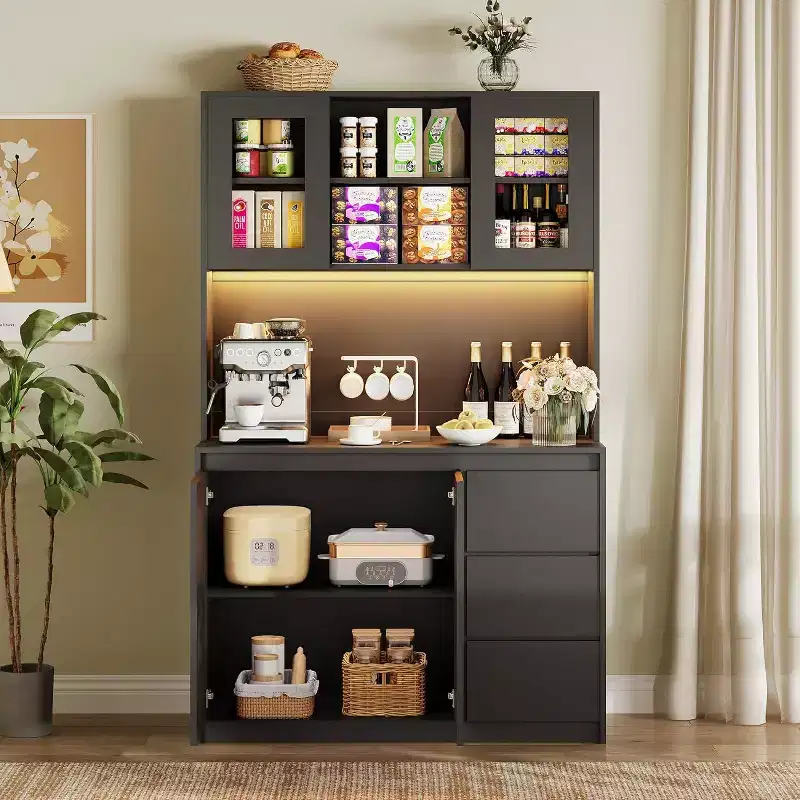 71 Kitchen Corner Pantry Cabinet,Storage Cabinet with Doors and Shelves Adjustable, Kitchen Storage Hutch with Microwave Shelf