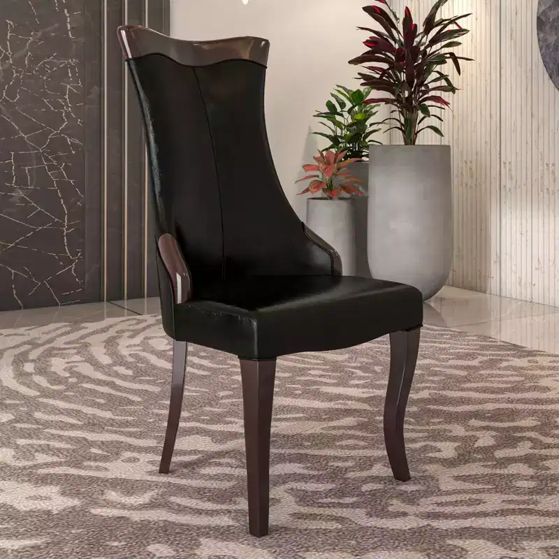 LeisureMod Dining Chair Upholstered in Leather/Velvet Cozy Accent Kitchen Chair with Rubberwood Legs Novara Series Set of 4