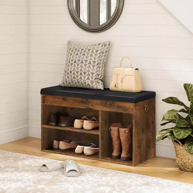 Shoe Storage Bench with Padded Cushion, Entryway Bench with Flip-Open Storage & Adjustable Shelf, Hidden Compartment Shoe Rack