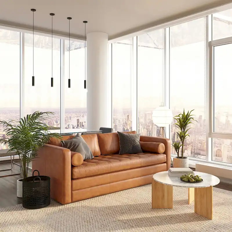 82 Leather Pull-Out Convertible Sleeper Sofa - Full Grain Genuine Italian Leather