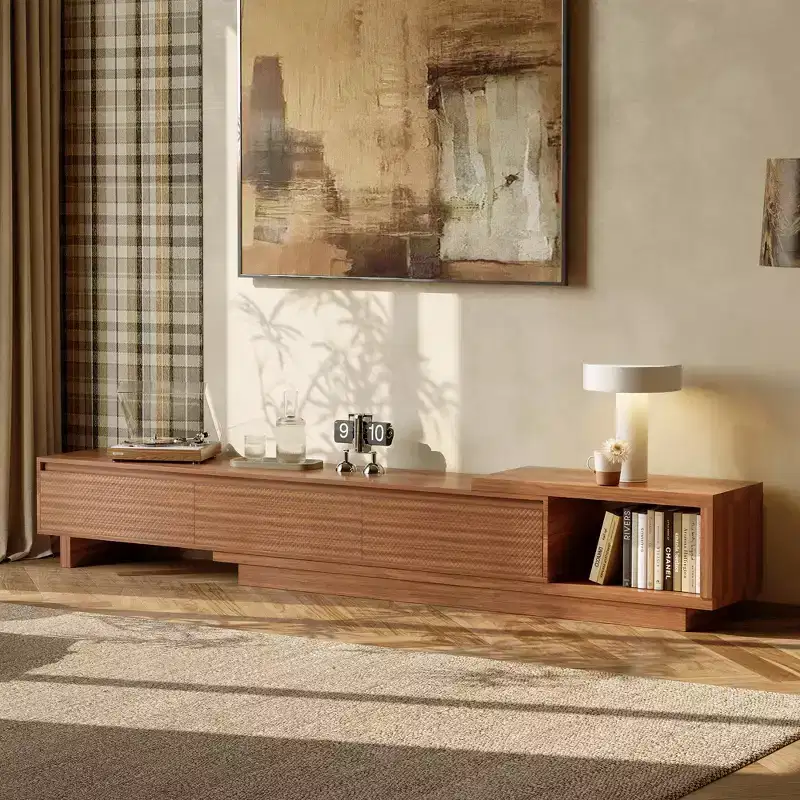 MDF Extendable TV Stand with 3 Drawers 15.86''H x 78.74-102.3''W x 15.74''D