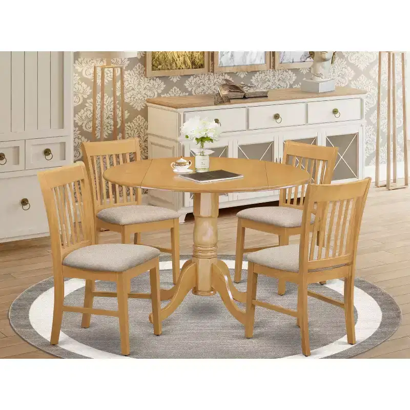 Small Kitchen Table Set with 4 Chairs - 42 Drop Leaf Dining Table, Oak Finish
