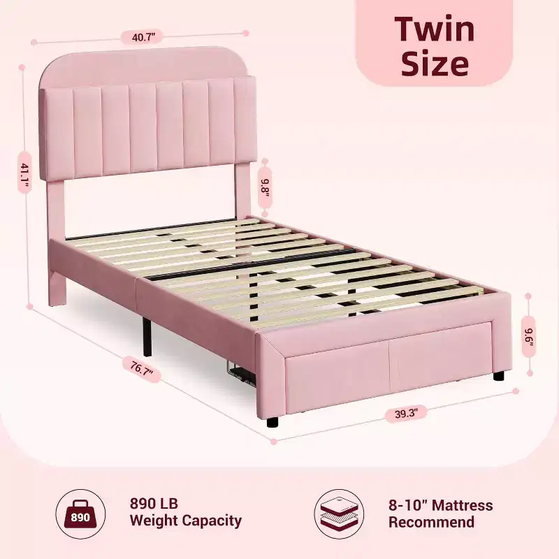 Acekool Twin Bed Set - 2 Upholstered Storage Beds with Bookcase Headboards