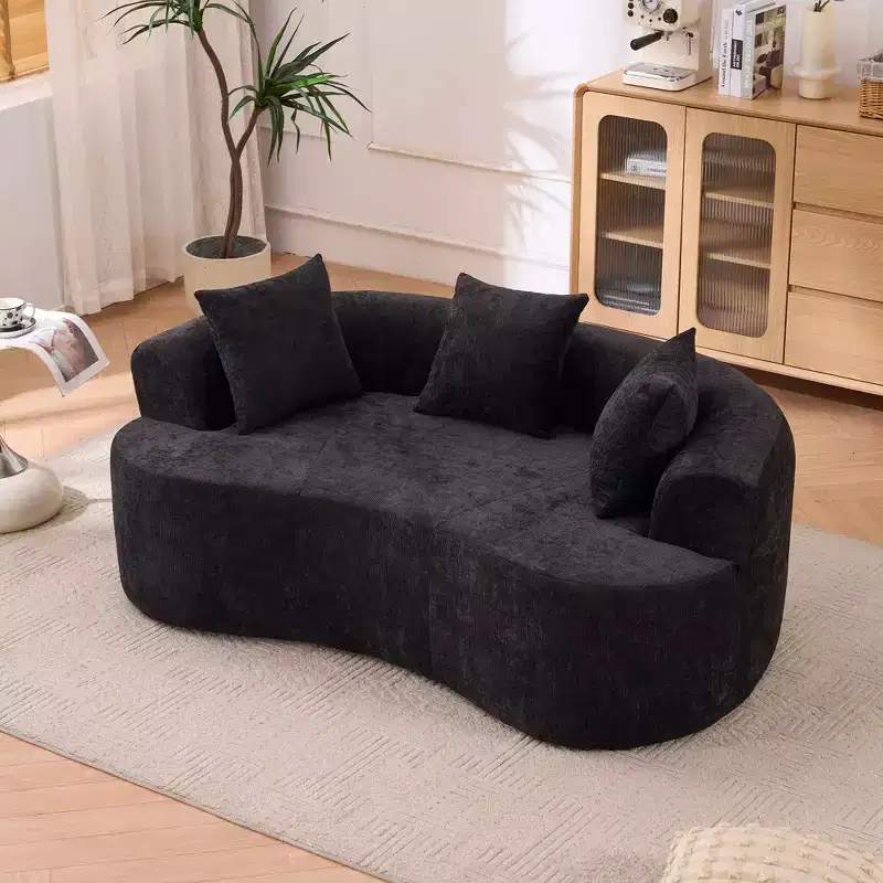 Okak Modern Crescent-shaped Low-back Sofa Couch with Deep Cushions & Pillows,Chenille Fabric Futon Couch for Living Room,Apartments