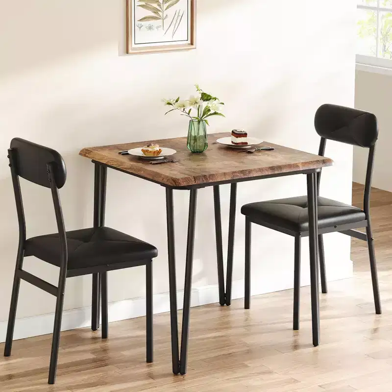 3 Piece Dining Table Set, with 2 Upholstered Chairs