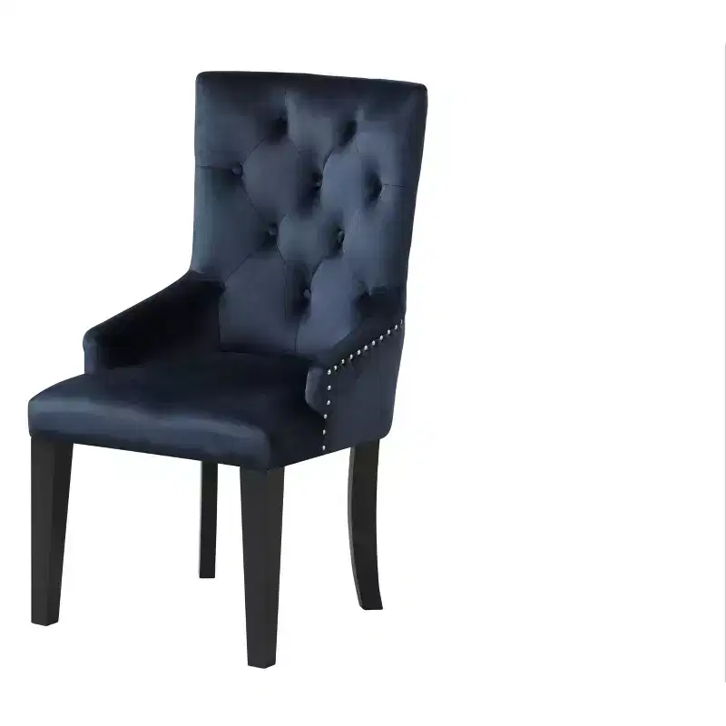 Tufted Dark Blue and Black Upholstered Velvet Dining Parsons Chair