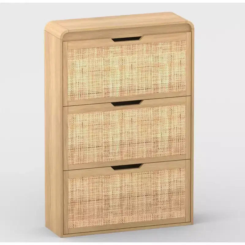 Rattan Shoe Cabinet with 3 Flip Drawers – Entryway Shoe Storage