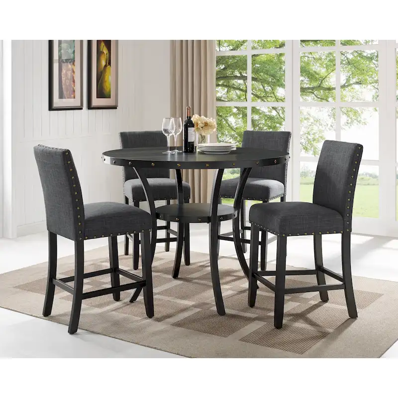 Small Party Dining Table and Chair Sets Vintage Dining Table and Chair Sets with Brass Nailhead Trim and Storage for Kitchen