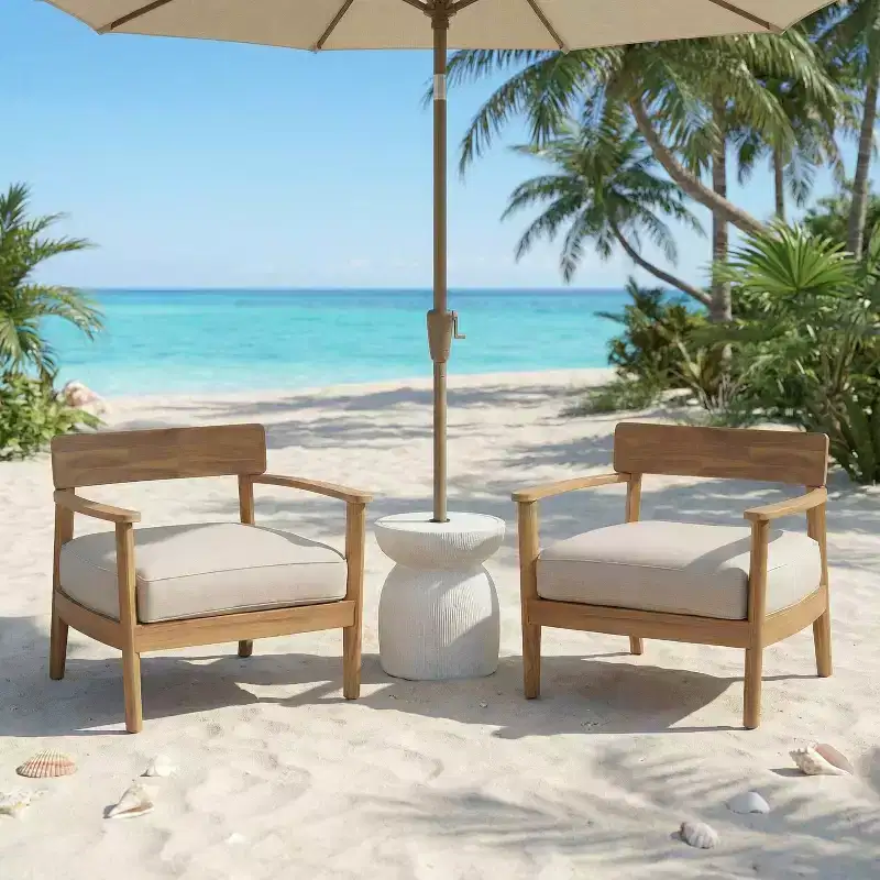 Christopher Knight Home Mallorca Patio 3 Piece Rustic Acacia Wood Club Chairs with Lightweight Concrete Umbrella Base