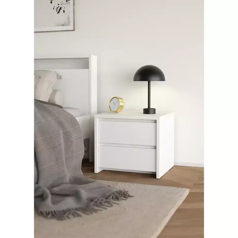 2-Drawer Nightstand, Jackson Hickory/White High Gloss & White, Single