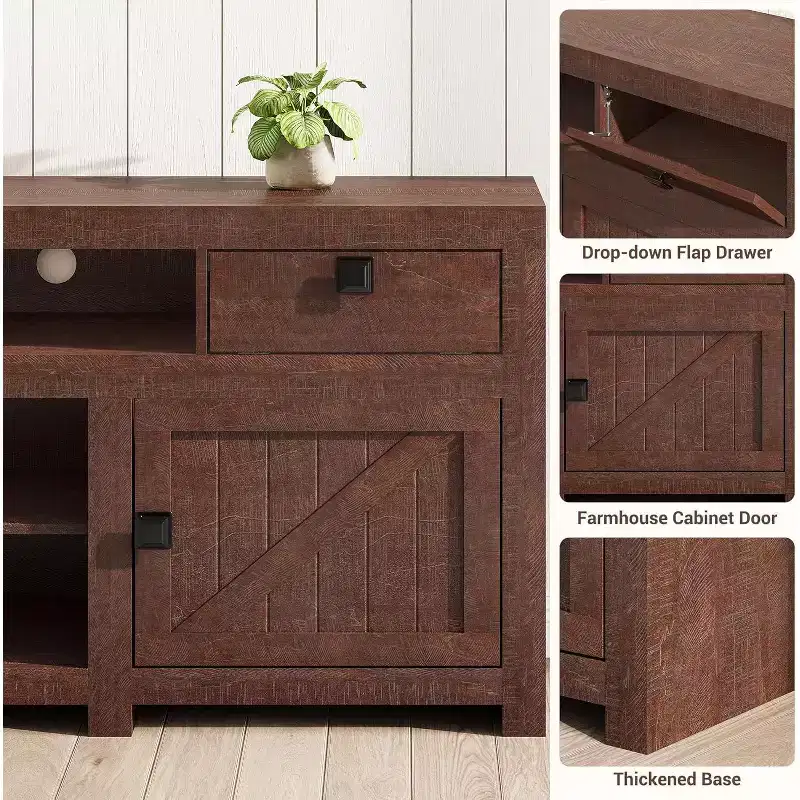Wood Farmhouse TV Cabinet with 2 Drawers & 2 Cabinets