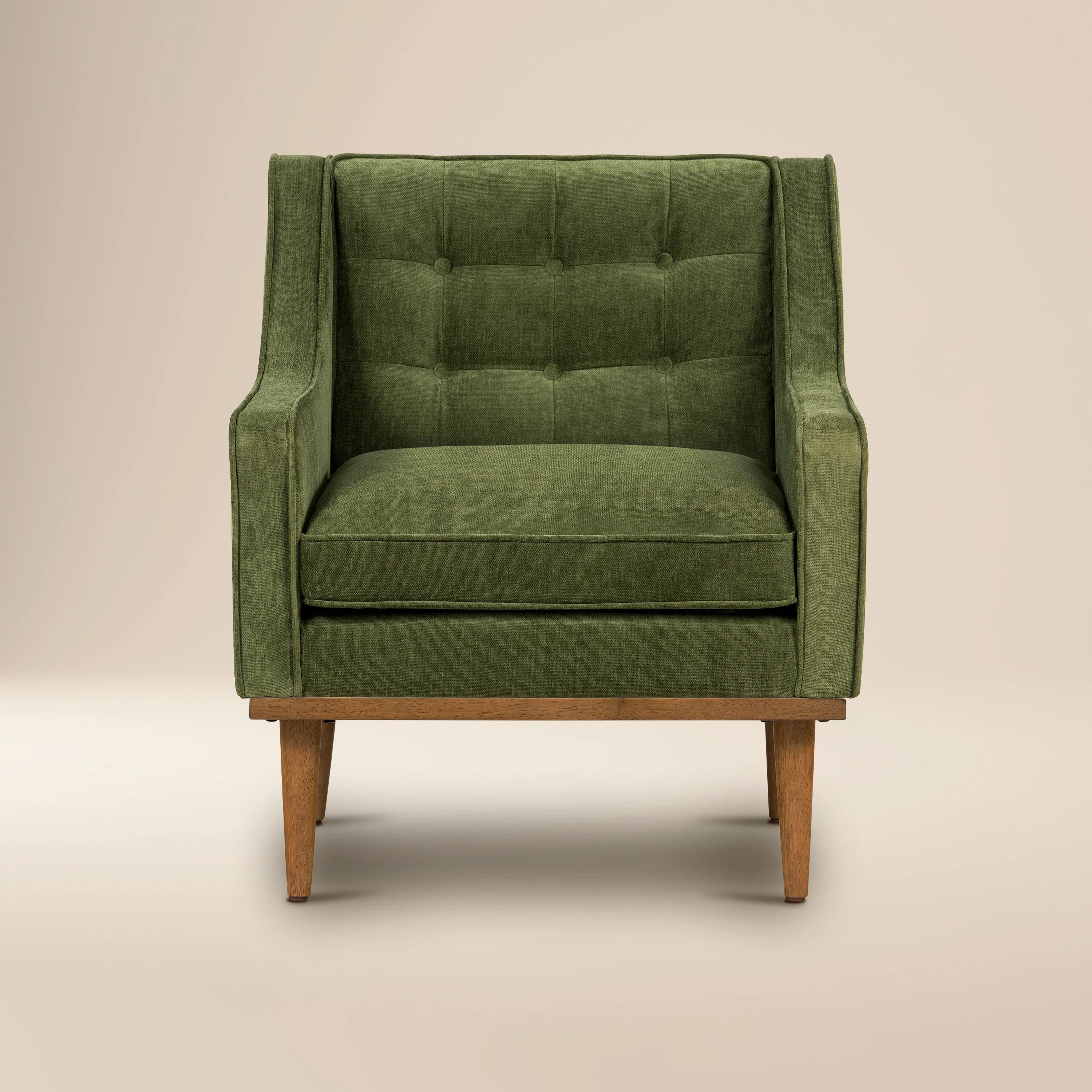 Modern Distressed Green Fabric Lounge Chair with Tufted Back