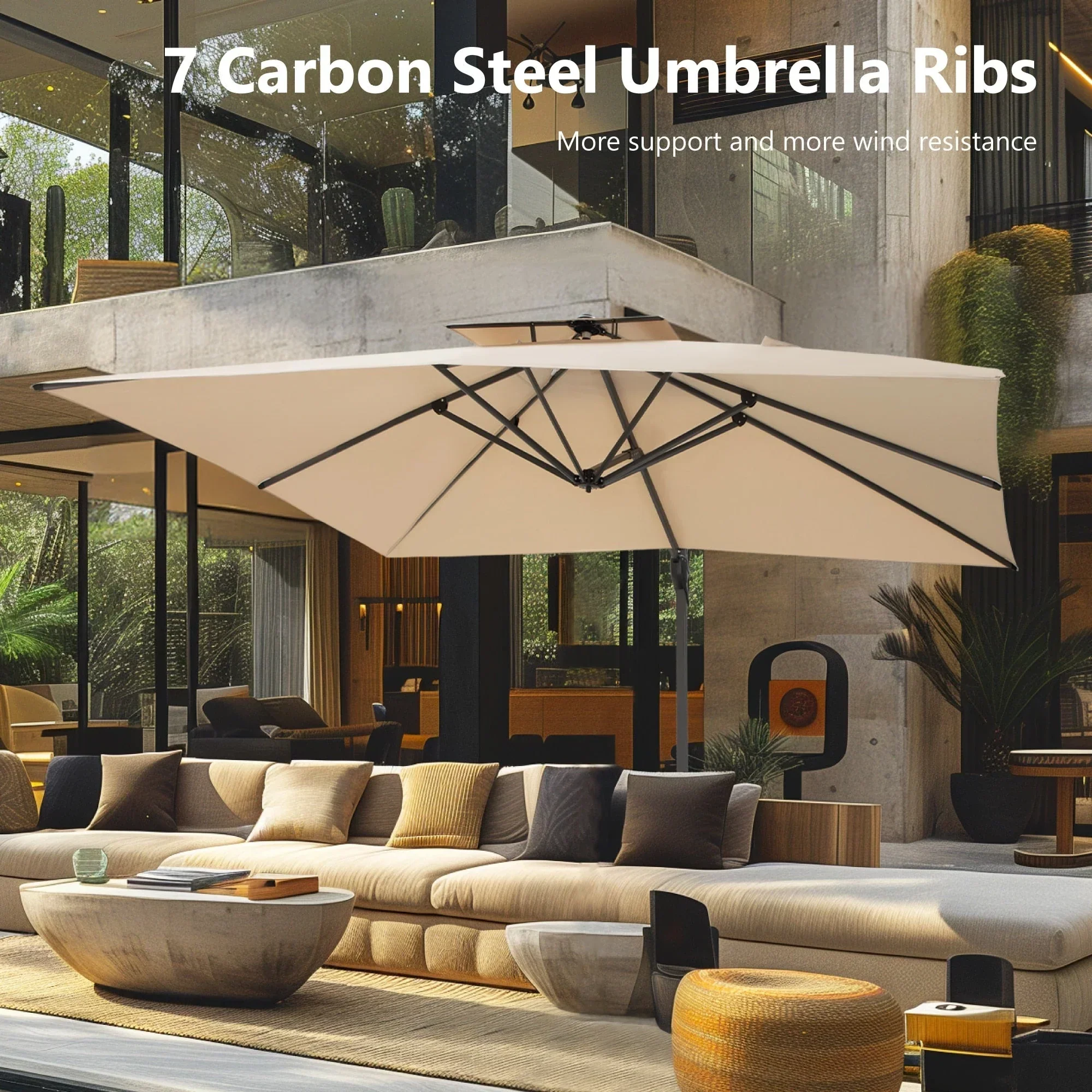 MAISON ARTS 12 FT Automatic Hydraulic Cantilever Umbrella Aluminum Pole 360 Degree Rotation
