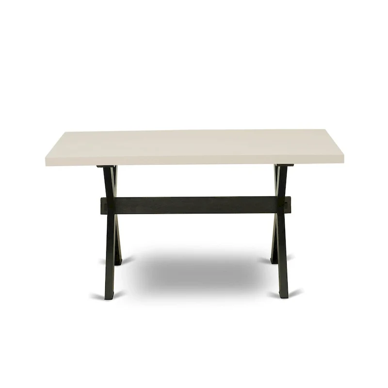 East West Furniture dining room set - a kitchen table & Stackable dining chairs - Wire-brushed Black (Pieces & Seat Options)