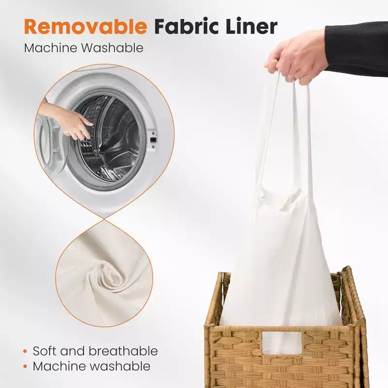 JIONJOY 29 gal. Wicker Hamper w/Lid, Foldable Design, Removable Compartment & Washable Liner