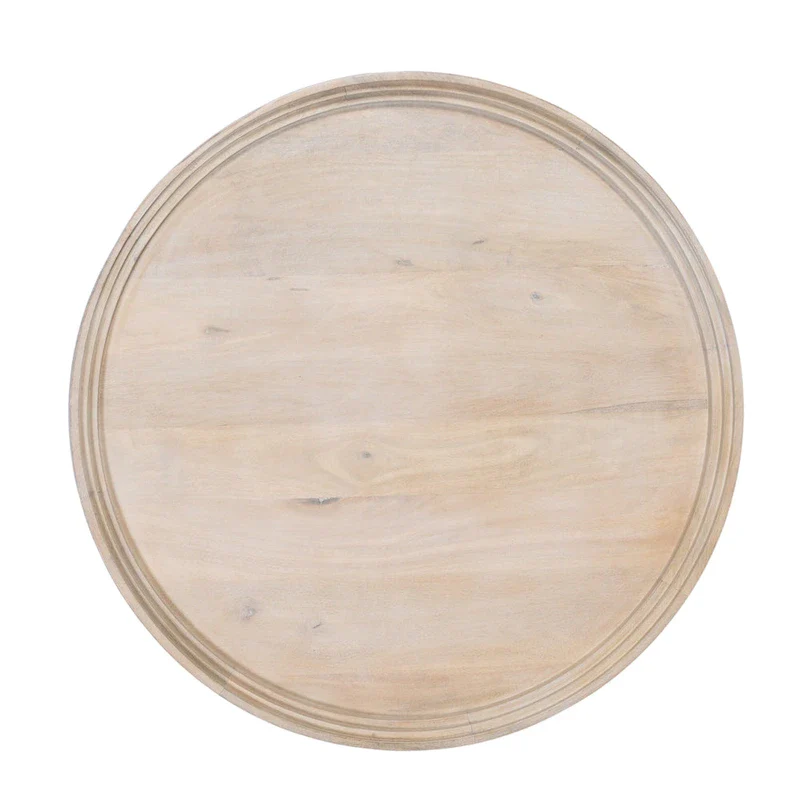 30-Inch Round Tray Top Coffee Table, Handcrafted Mango Wood, Washed White