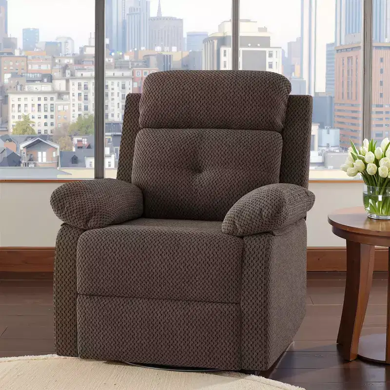 MAYEERTY Chocolate Small Swivel Rocker Recliner Space Saving Design for Women Fits Bedroom Living Room
