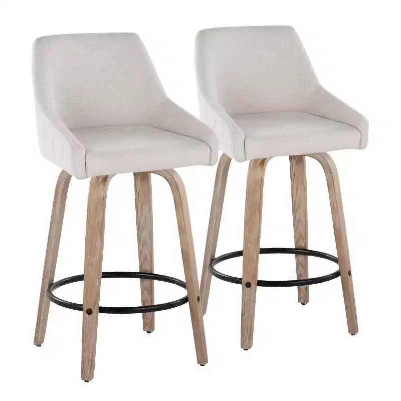 LumiSource Set of 2 Hannah Counter Height Barstools Whitewashed Wood