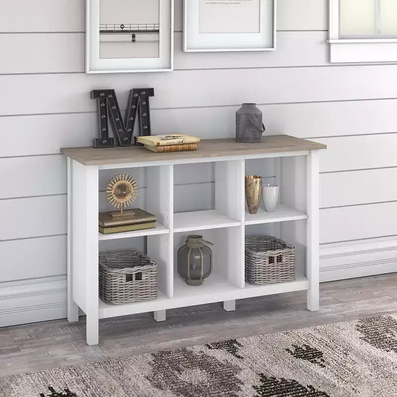 30" 6 Cube Mayfield Bookshelf Shiplap Gray/Pure White - Bush Furniture: Modern Farmhouse Organizer, MDF Laminate