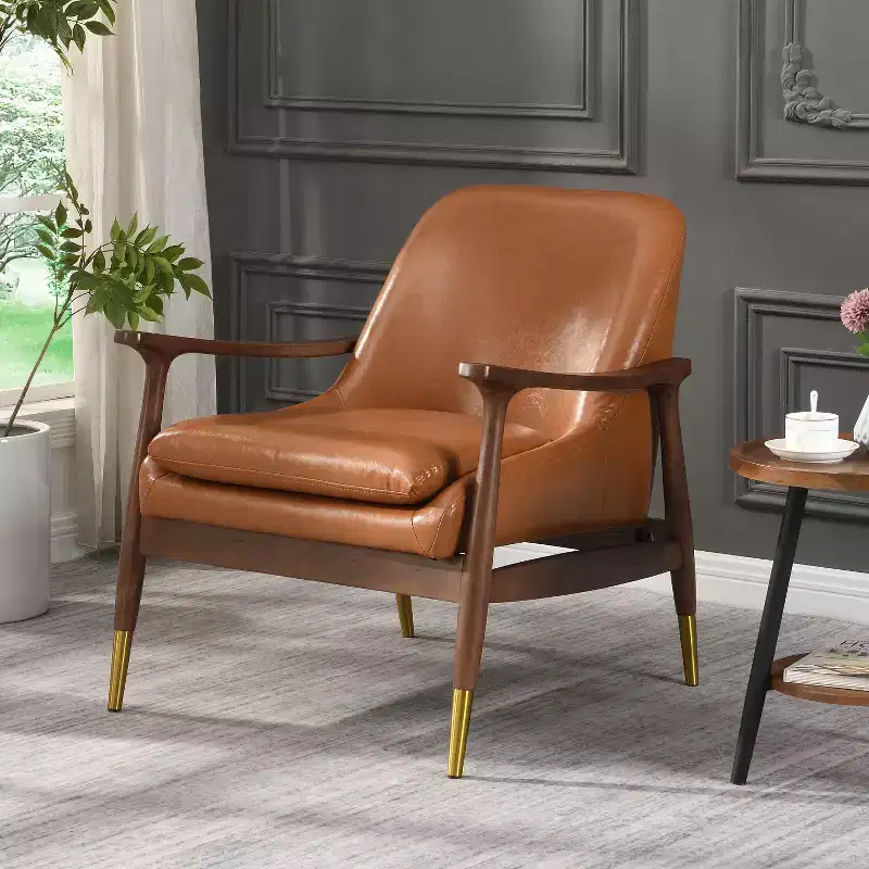 Christopher Knight Home Freja Modern Faux Leather and Wood Accent Chair, Brown
