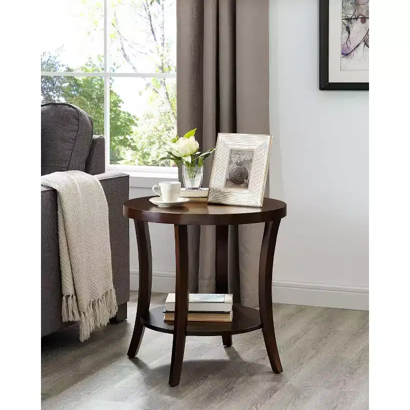 Elegant Round Side Table with Arched Legs, Storage Shelf and Thick Tabletop, for Living Room, Bedroom