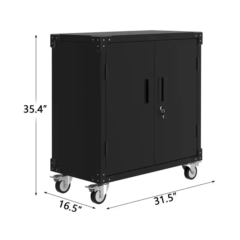 Tool Cabinet, 35.4 inch Metal Storage Cabinet with Wheels and Lock for Garage, Black