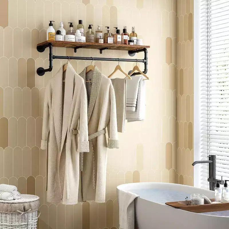 Home Collection Industrial Pipe Wall Mounted Clothes Rack with Top Shelf