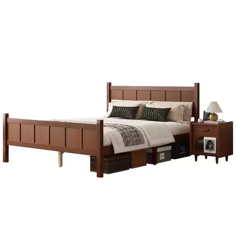 Queen Platform Bed with Flat Panel Headboard and Footboard – Dark Walnut Finish