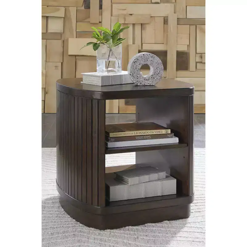 Signature Design by Ashley Korestone Contemporary End Table with Storage Shelf, Dark Brown