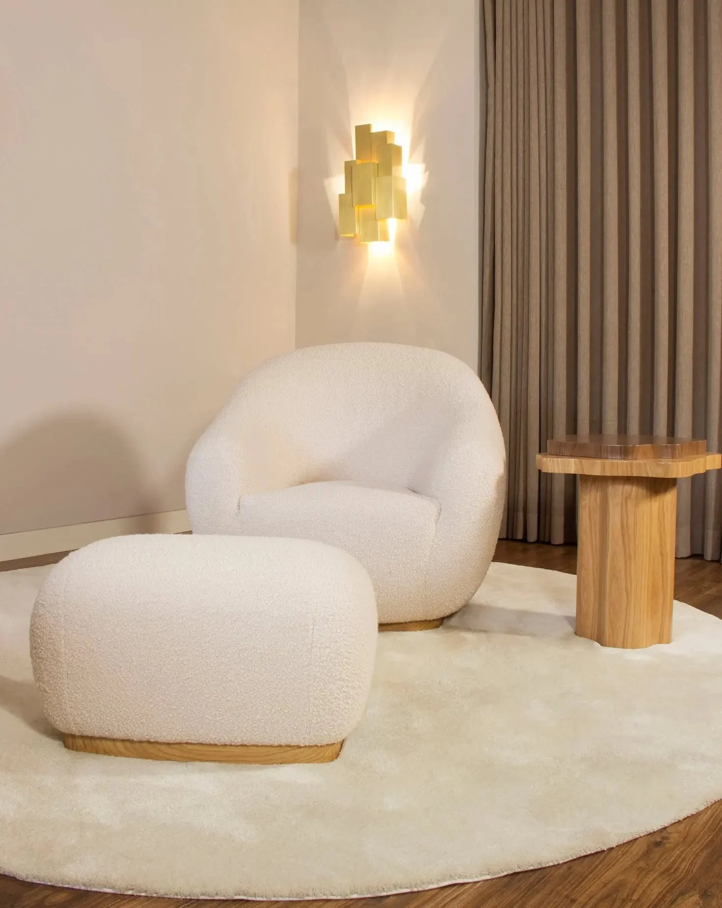 Curved Oak Base Award-Winning Upholstered Armchair