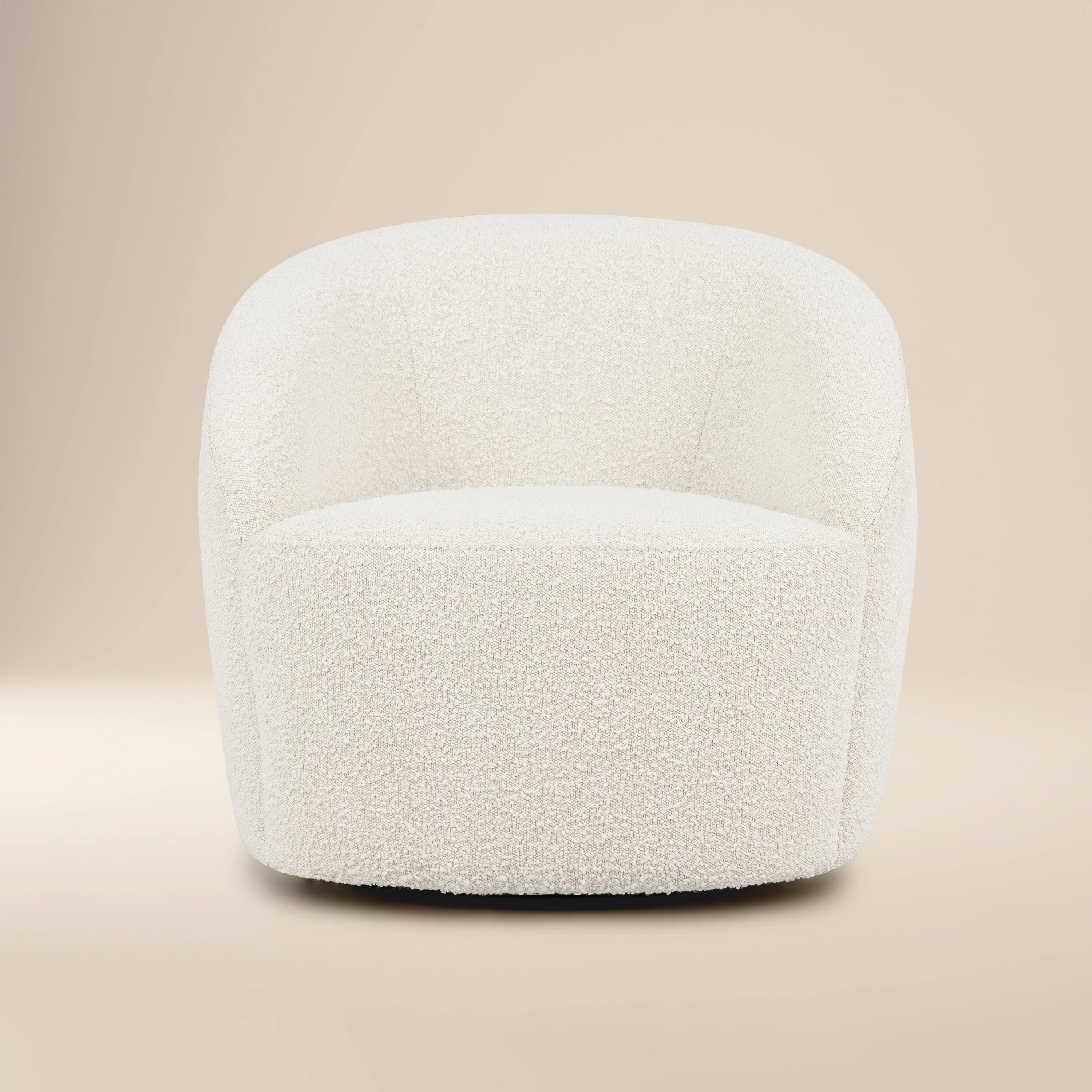 Modern Crema White Boucle Swivel Lounge Chair with Swivel Base