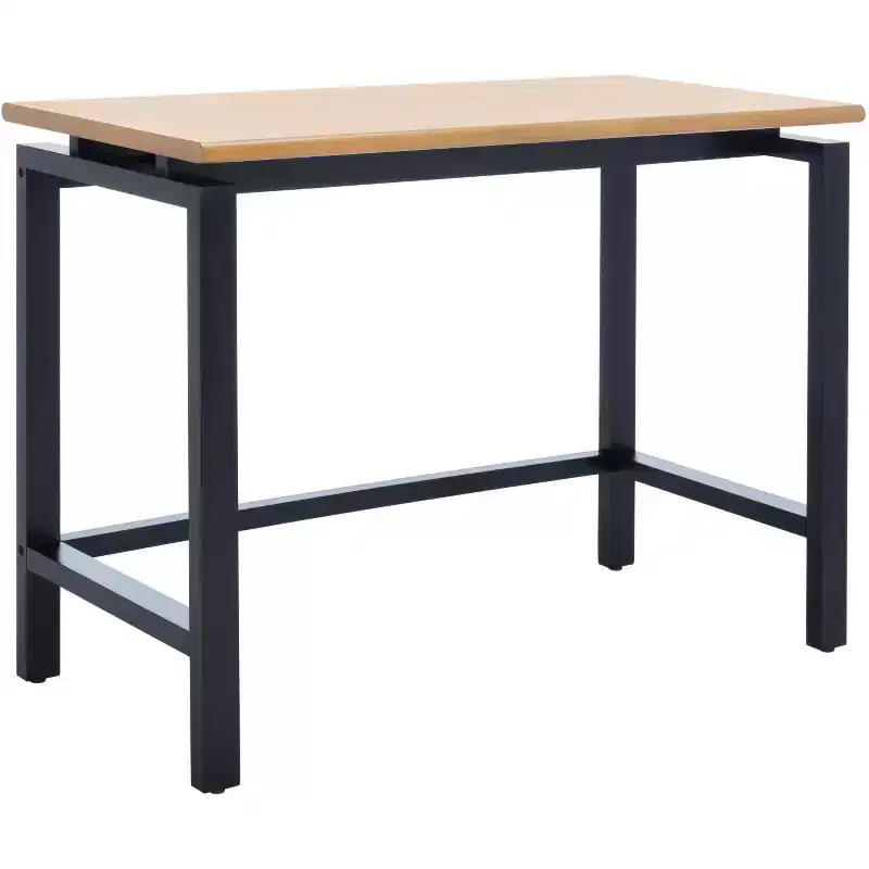 Industrial Writing Desk with Recessed Detail, Natural Wood Top & Black Base