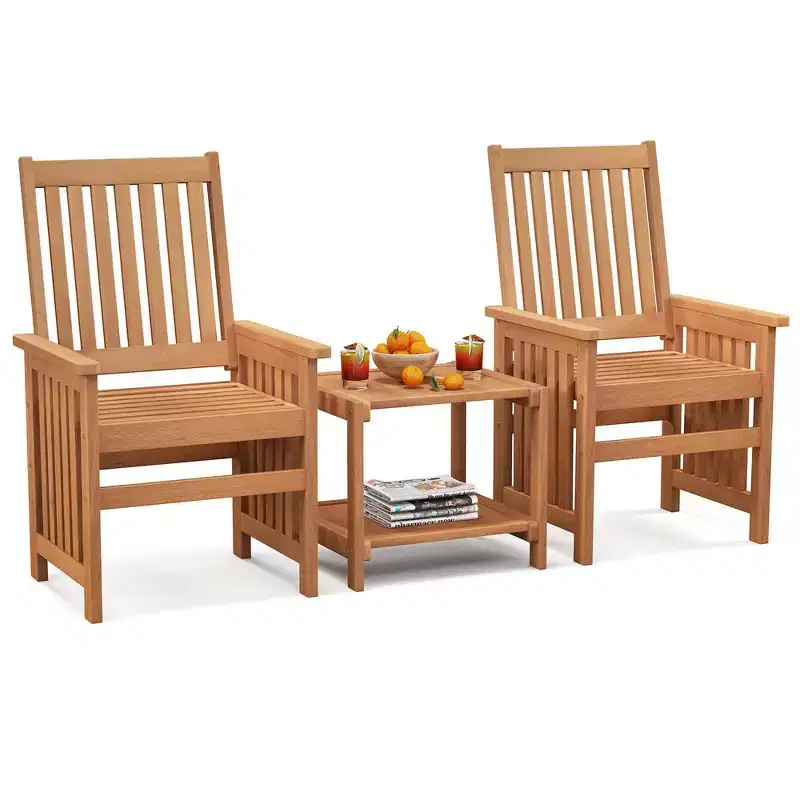 Costway 3 Pieces Patio Furniture Set with 1.5 Umbrella Hole Hardwood Table & Chairs Set