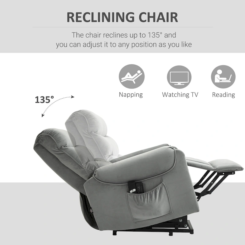 HOMCOM Electric Power Lift Recliner, Upholstered Vibration Massage Chair with Remote Control