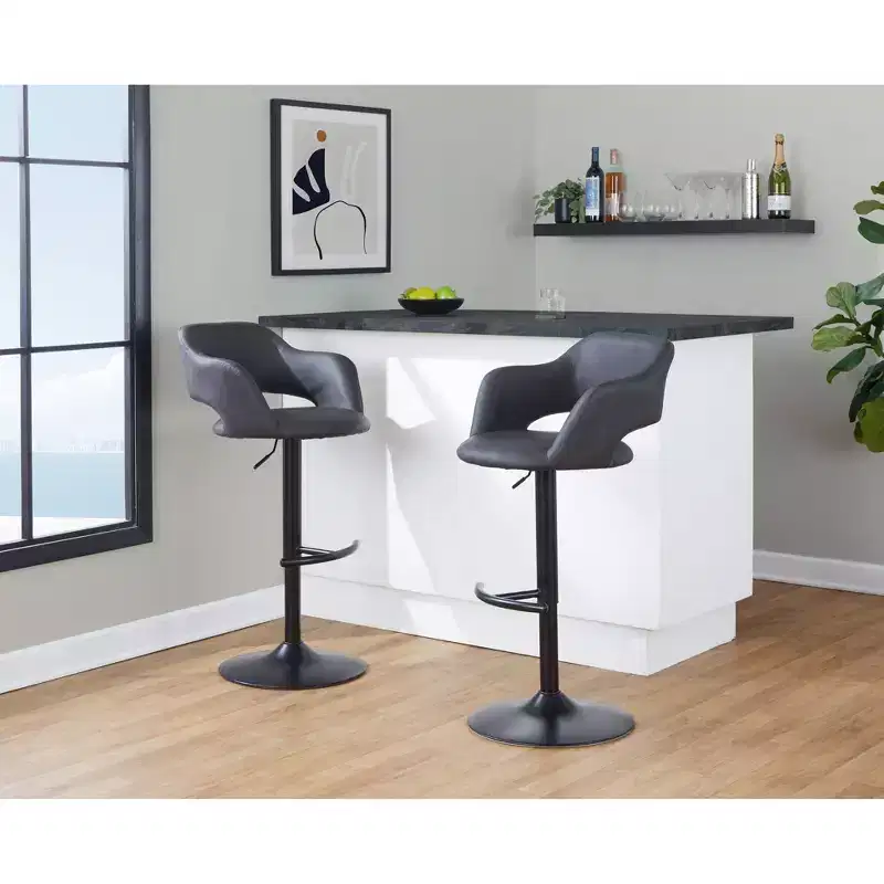 LumiSource Set of 2 Margarite Adjustable Barstools Black PU