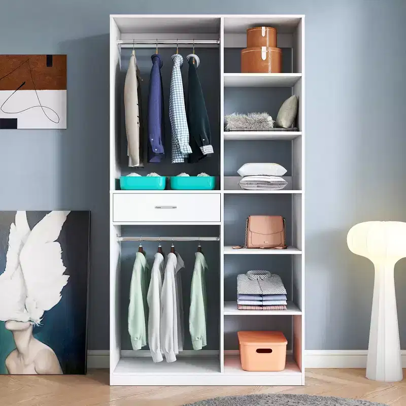 Freestanding Closet System, Standalone Wardrobe with 6 Open Shelves, Wood Walk-in Closet, White