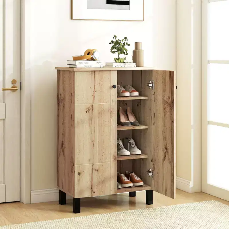 Shoe Storage Cabinet 4-Tier Shoe Organizer w/ Removable Shelves & 2 Doors