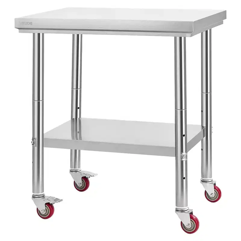 Stainless Steel Table, 24 x 30 Inches Food Prep Worktable with Wheels, Kitchen Prep Table with Adjustable Undershelf Workstations ,Silver