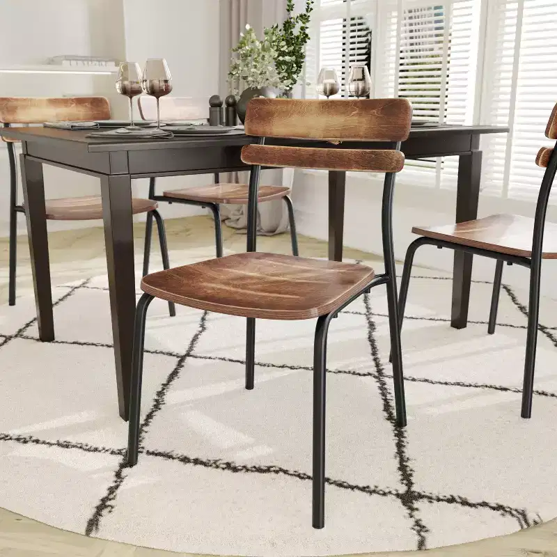 Emma and Oliver Set of 2 Dining Chairs with Metal Frames and Solid Wood Seats and Backs with Antique Finishes