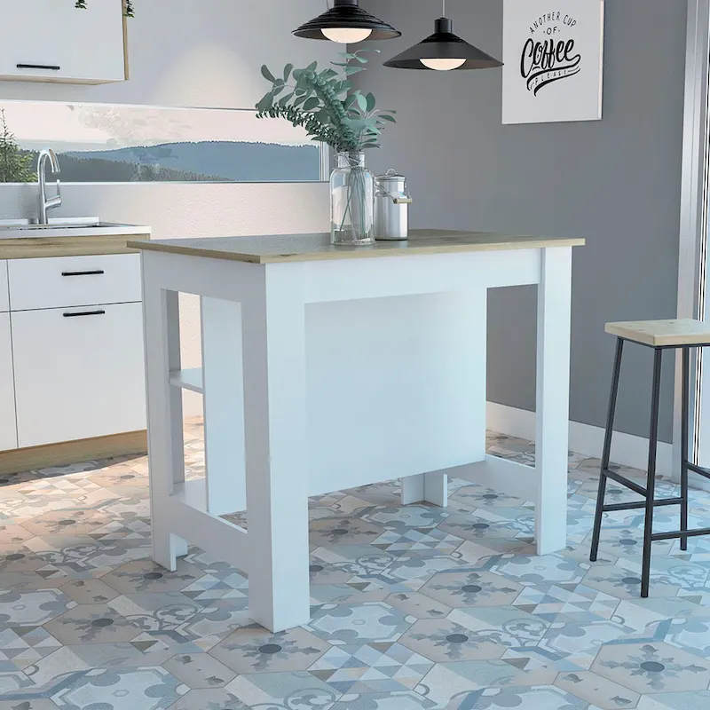 TUHOME Cala 3-Shelf Wooden Casual Kitchen Island