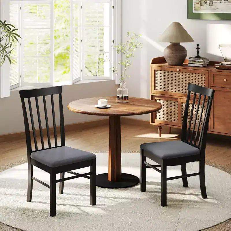 HOMCOM Wooden Dining Chairs Set, Farmhouse Upholstered Kitchen Chairs with Rubber Wood Frame for Living Room, Dining Room