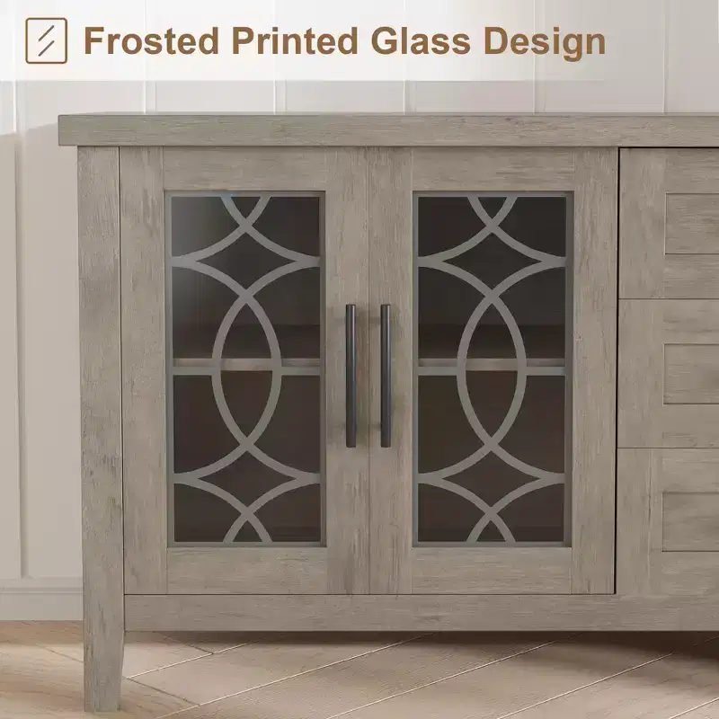 GustoWave Farmhouse TV Stand for 70 Inch,with Glass Door,2 Storage Door and 3 Drawer, Console Table with Shelves for Bedroom Living Room