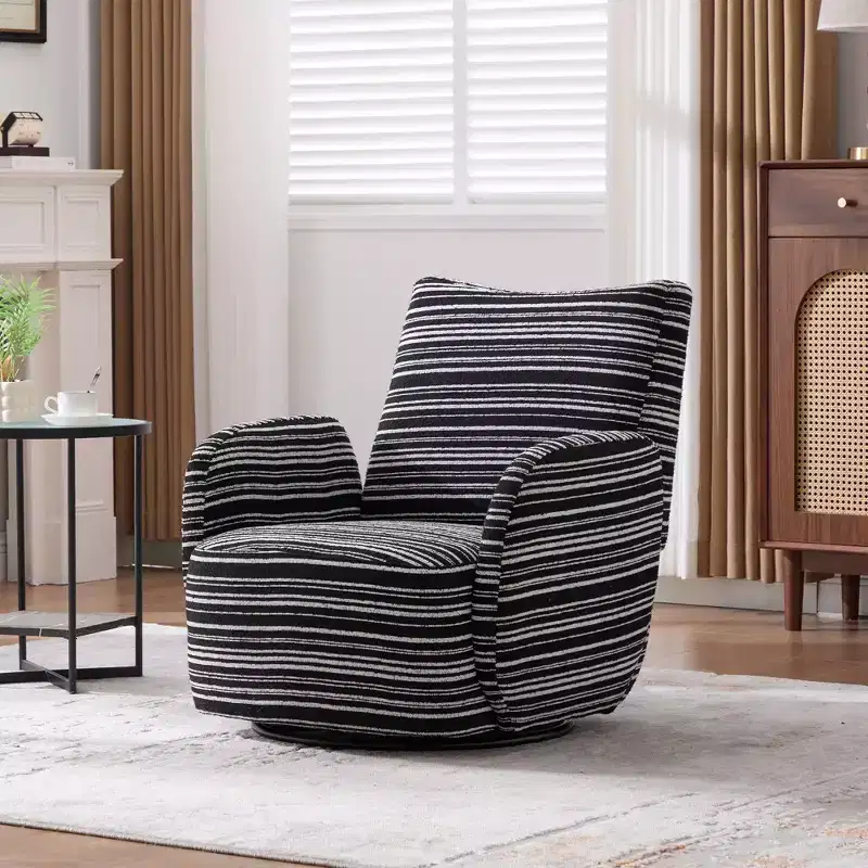 TUYOHW Modern Swivel Accent Chair with Striped Upholstered Leisure Single Sofa with Metal Bracket Armrest Swivel Chair for Living Room, Bedroom