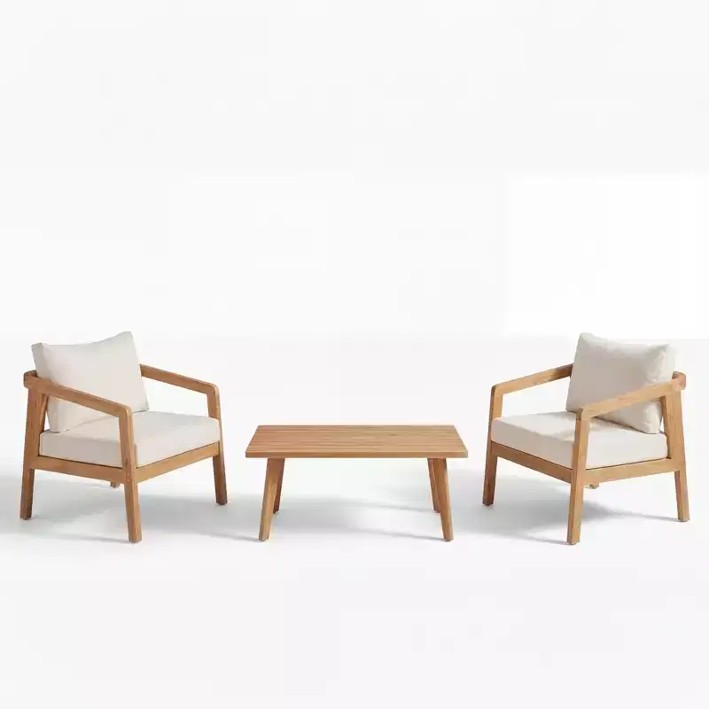 Christopher Knight Home Muhin Modern 3 Piece Acacia Patio Seating Set with Cushion and Rectangular Slatted Table
